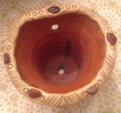 Rare Aztec Jeweled Pot w/ Inlaid Gemstones Snake & Sun Tabletop/Hanging