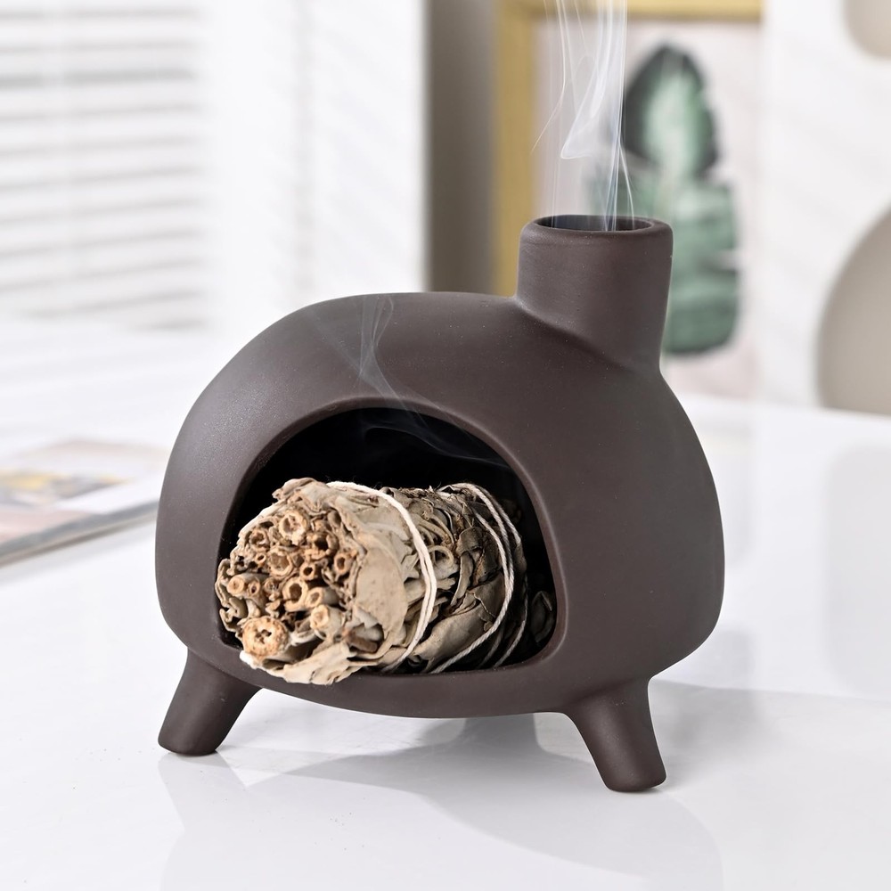 Handmade Ceramic Palo Santo Holder Burner – Mini Chimenea Incense Dish for Pa…