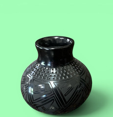 Mata Ortiz Pottery Black On Black Paquime Line Work Tomasa Mora Mexican Art