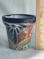 Talavera Mexican Art Pottery Flower Pot Planter Handmade Folk Art Signed