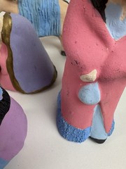 Mexican Nativity Set Folk Art Handmade Hand painted Clay Unknown Artist