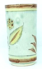 Tonala Baby Blue glaze Bird Butterfly Tall Cup or straight sided Vase vgc