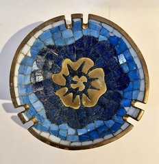 Salvador Terán Modernist Mosaic And Brass Footed Ashtray 7″ Diameter