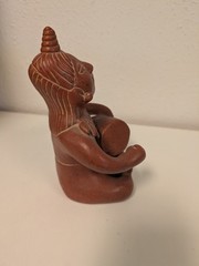 Vintage Mexico Pottery Folk Art Figurine Woman Playing The Drums handmade music