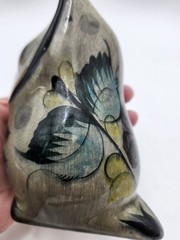 Tonala OWL Purple & Blue Flower Hand Painted Mexican Folk Art Vintage McM
