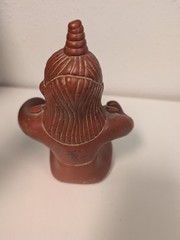 Vintage Mexico Pottery Folk Art Figurine Woman Playing The Drums handmade music