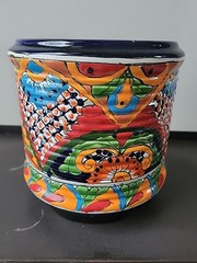 Talavera Mexican Pottery Round Planter With Legs Rings Ceramic Colorful 7″