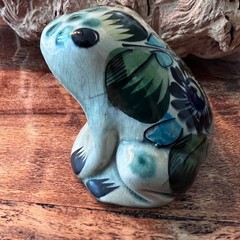 Hand-Painted Mexican Folk Art Ceramic Frog Floral Design 3.5″ Inch