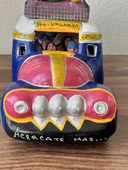 Vintage Mexican Folk Art Clay Sculpture Of Overloaded Car Marked “Pro Vallarta”