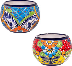 Set of 2 7″ Talavera Green Ceramic Flower Pots for Indoor/Outdoor Plants