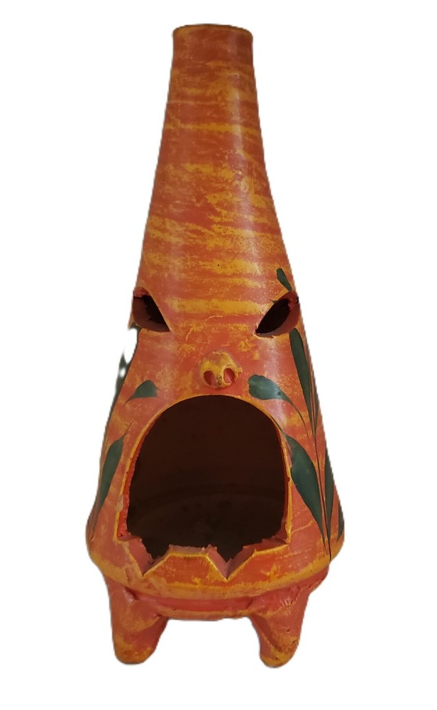 Mexican Pottery Chiminea Small Table Top Candle or Incense Burner Tiki Folk Art