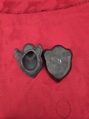 Vintage Oaxaca Mexican Carved Black Clay Pottery Lidded Box Heart Shape Angel
