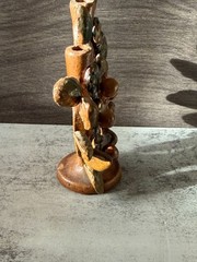 Vintage Mexican Tree of Life Candelabra Handmade Folk Art Terracotta Pottery 5″