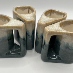Vintage Padilla Mexico Stacking Pottery Mugs Set of 4 Blue Beige Drip Glaze