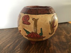 Vtg Mayan Aztec Mexican Clay Pottery Pot Bowl Footed Tribal Primitive Folk Art