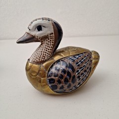 Vintage Mexican Tonala Pottery & Brass Duck Bird Handpaint Sculpture 7″ x 6″