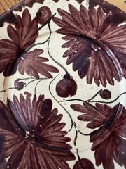Oaxaca Mexico Drip Ware Pottery PlatePurple Brown Floral Design 8 Inch Diameter