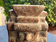 Vintage Mid Century Modern MCM Aztec Statue Terra Cotta Clay Figure 10.5″ Tall