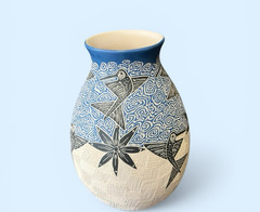 Mata Ortiz Pottery Octavio Silveria Hummingbird Floral Jar Vase Mexican Clay