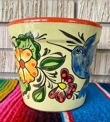Lg Mexican Ceramic Flower Pot Planter Folk Art Pottery Handmade Talavera M#15