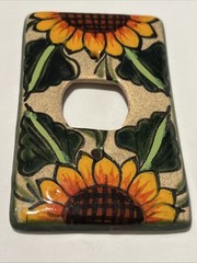 Talevera Single Outlet Plate Cover Sunflower Yellow Flower Mexico Pottery