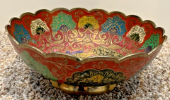 3 Brass Cloisonne Decorative Arts. Made In India. 2 Trinket/Jewelry Bowls & Vase