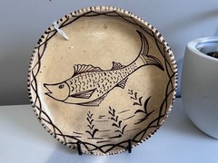 TZINTUZUNTZAN POTTERY ROUND 10 inch FISH PLATE FROM MICHOACAN, MEXICO