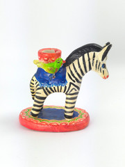 Vintage Mexican Folk Art Candle Holder Handmade Zebra Birds Clay Pottery