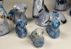 Vintage Estate 14 Piece Tonala Folk Art Mexican Pottery Nativity Set