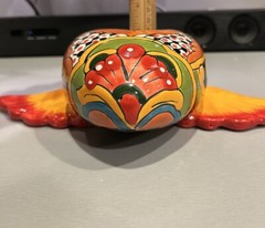 Vintage Hand Painted Handmade in Mexico Ceramic/Clay Heart with Wings W/ Sticker