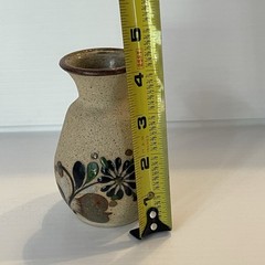 Vintage Tonala Bud Vase Mexican Folk Art Pottery Floral Sandstone Signed