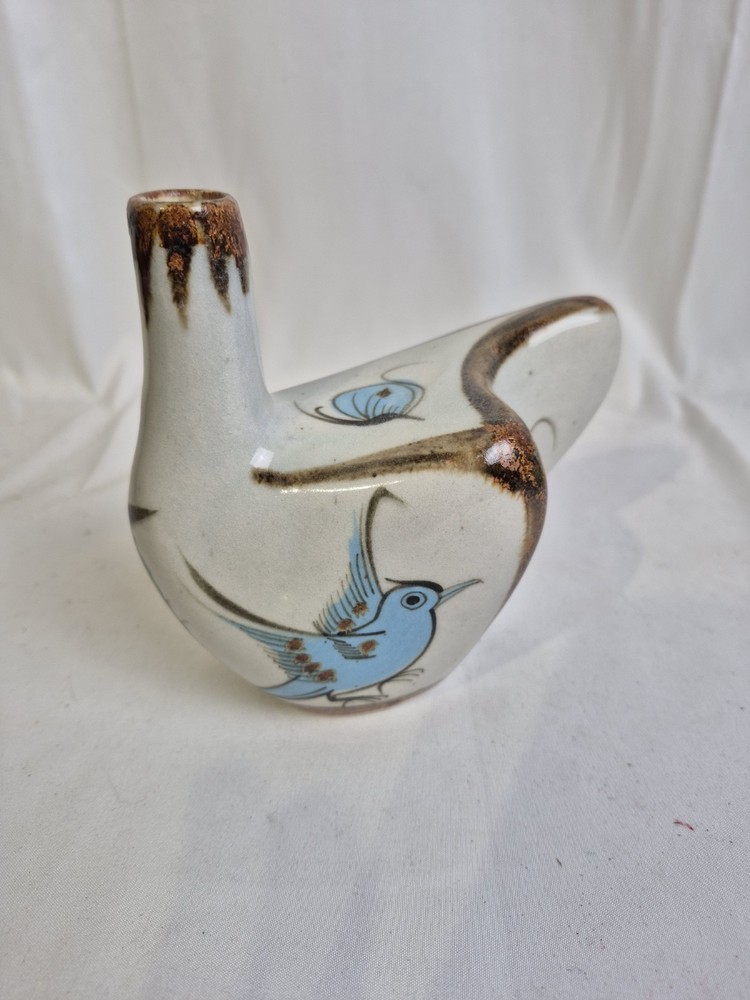 Ken Edwards Floral & Bird Ceramic Mini Pitcher Mexico Art Pottery