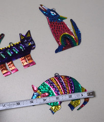 CAT Coyote armadillo Hand-Punched Tin Ornament 3.5” Mexican Folk Art Mexico