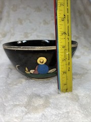 Early 1900’s Tlaquepaque Jalisco Mexico Hand Painted 8” Black Glaze Pottery Bowl
