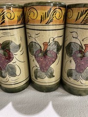 Set Of Six Mexican Pottery Tumblers /bud Vase Hand painted Floral (See Pictures