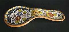 Handmade Mexican Talavera Spoon Rest With Vibrant Floral Design 11″