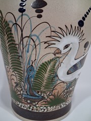 Ken Edwards Tonala stoneware pottery floor vase bird snake butterfly vintage
