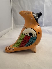 Tonala Bird Hand Painted Colorful Mexican Pottery Water Whistle Ocarina Works