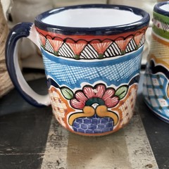 2 Mexican Talavera Art Pottery Coffee Mug Cup Floral Pattern Mexico