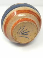 Vintage Barro Bruñido/Burnished Tonala Pottery Vase, Blue Floral on Red Clay