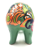 Mexican Folk Art Talavera Pig Pottery Figure Hand Painted Green Multi Color 13×9