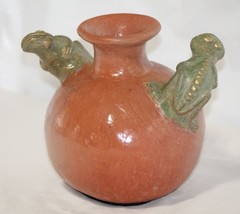 Unique Mexican red clay terracotta, folk art pot w/ frog handles