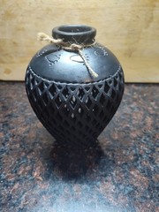 Beautiful Mexican Barro Negro Pottery Vase, 7″ Tall, Cutout Black Clay, Oaxaca