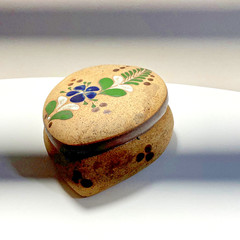 Vintage Hand Painted Mexican Tonala Pottery Heart Shape Trinket Box w/ Lid 4”