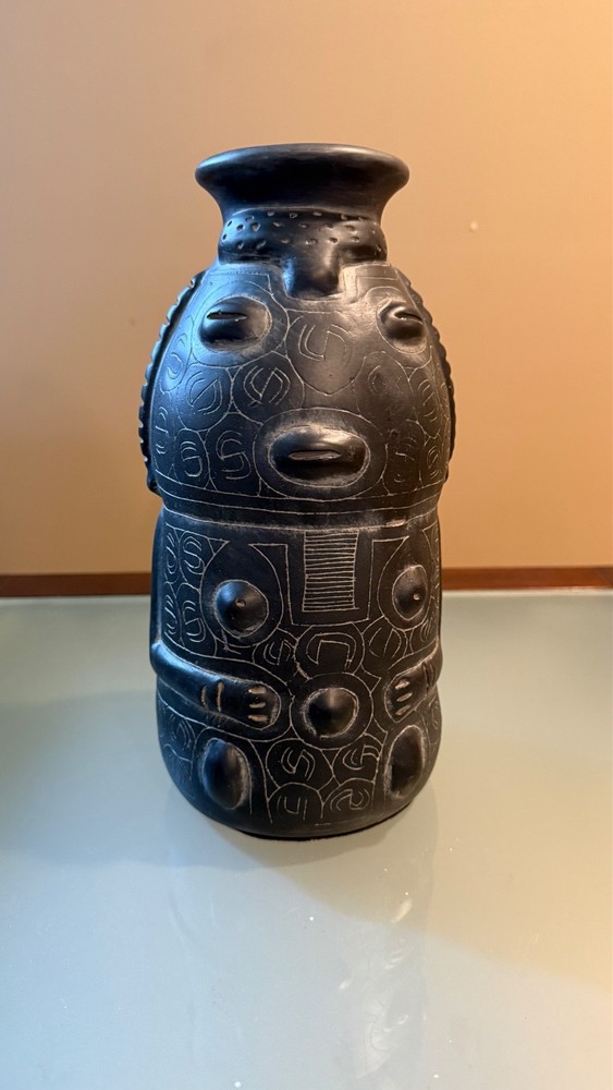 Mid Century Modern Oaxaca Mexico Barra Negro Black Clay Vase