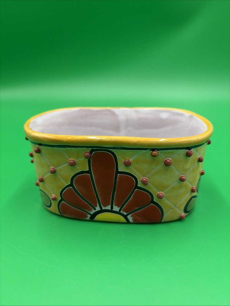 Authentic Hand-Painted Talavera Planter for Windowsill, Tabletop, 5×3.5”