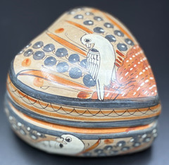 Vintage Trinket Box Tonala Mexican Pottery Heart Dove Hand Painted