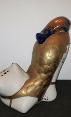 Vint Tonala Mexican stretching cat ceramic Figurine decorated with brass scales