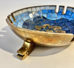 Salvador Terán Modernist Mosaic And Brass Footed Ashtray 7″ Diameter