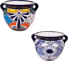 Set of 2 7-Inch Talavera Planters – Colorful Mexican Ceramic Flower Pots